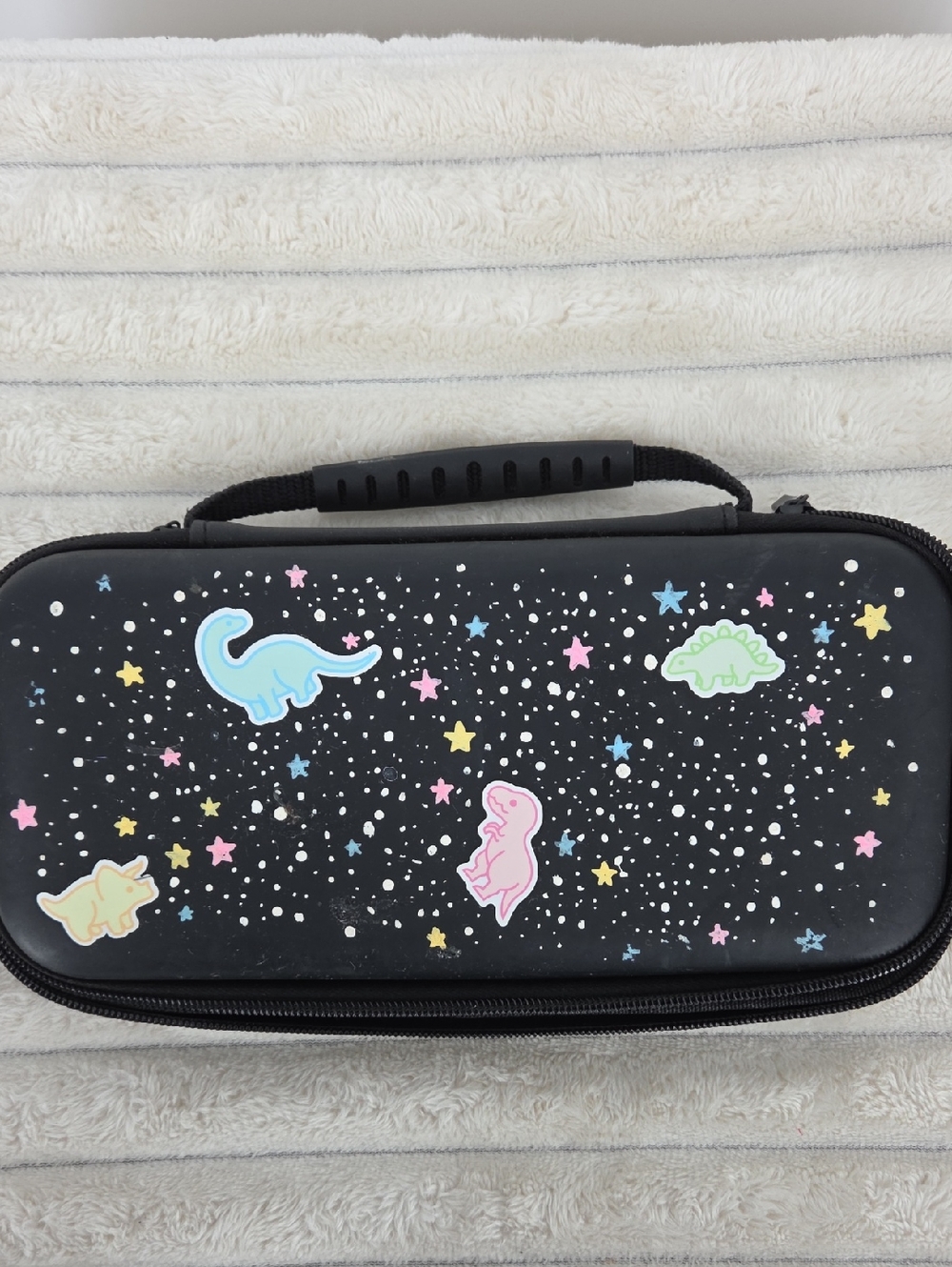 Handheld Console Carry Case - Black with Pastel Dinosaur Design